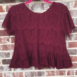 Maroon, lace short sleeve blouse